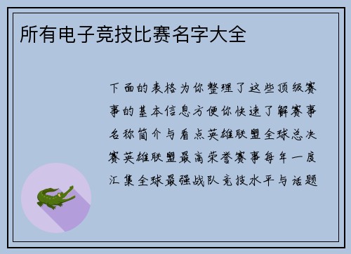 所有电子竞技比赛名字大全
